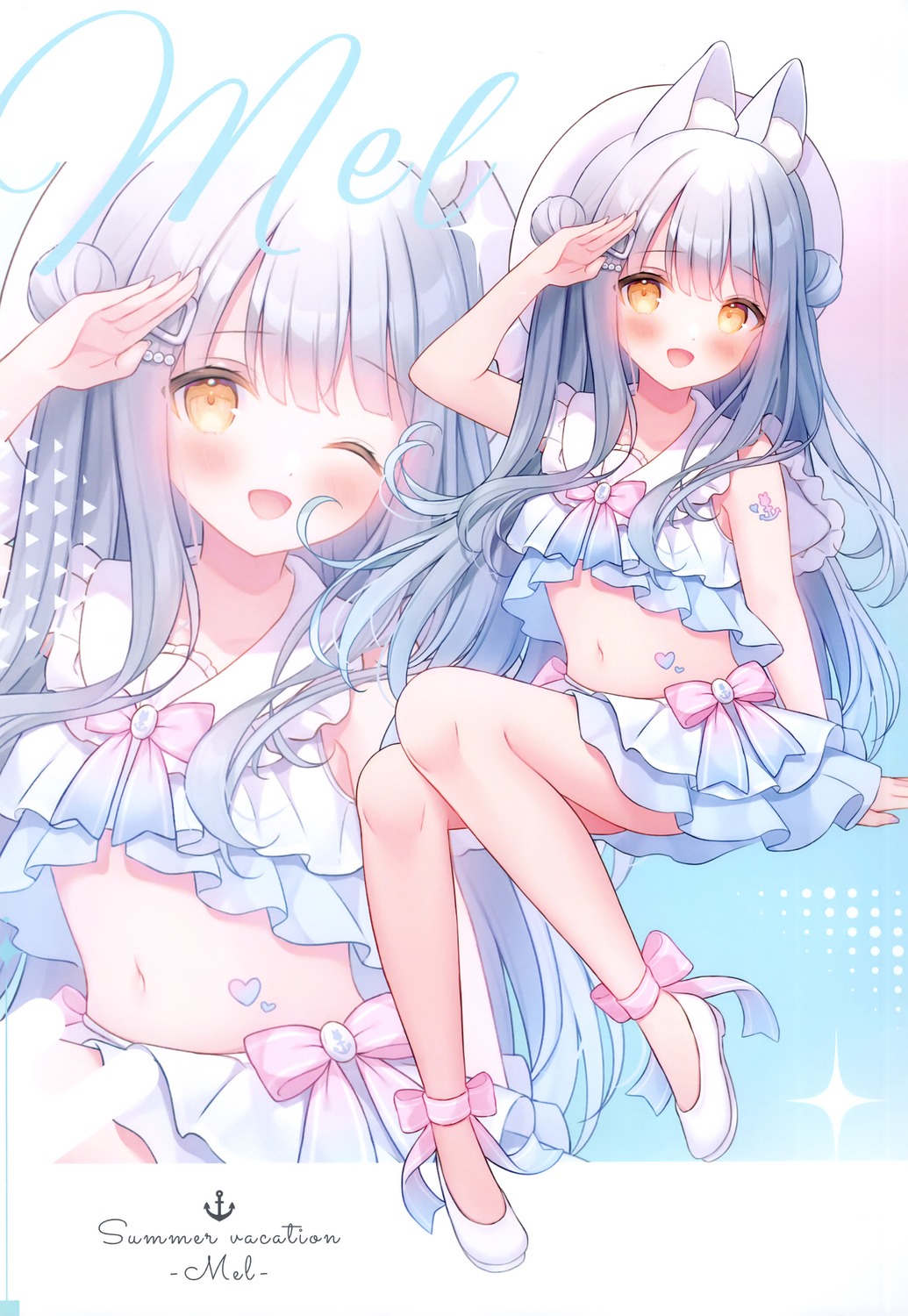 animal_ears mersugar omochi_monaka swimsuits