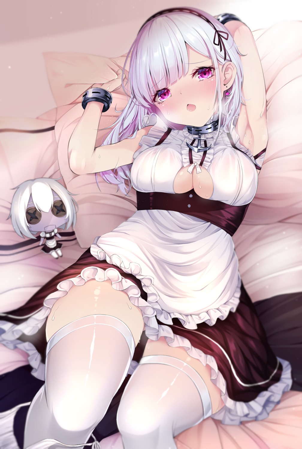 azur_lane chibi dido_(azur_lane) maid no_bra nya_rl see_through skirt_lift thighhighs