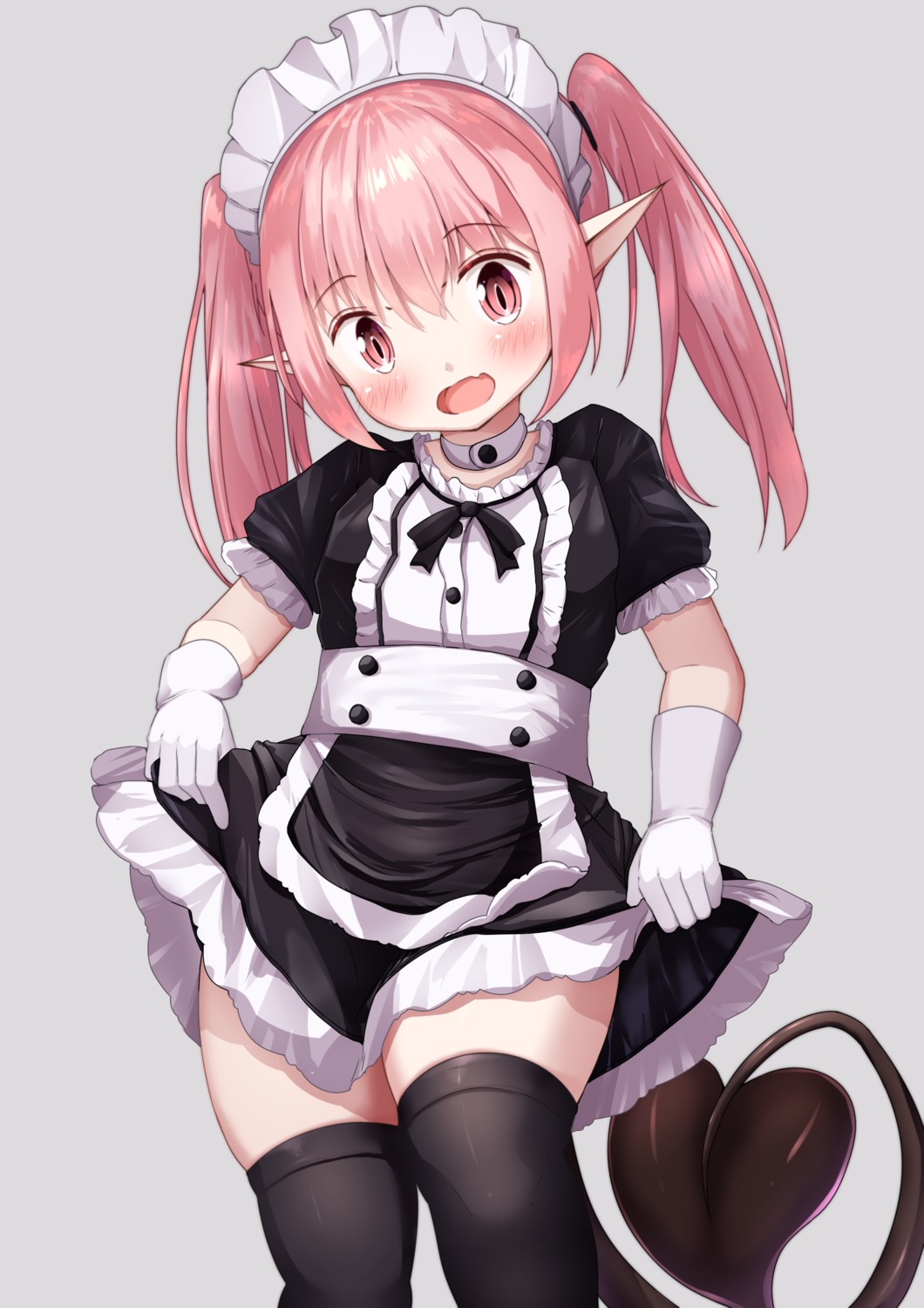 maid mochiyuki pointy_ears skirt_lift tail thighhighs