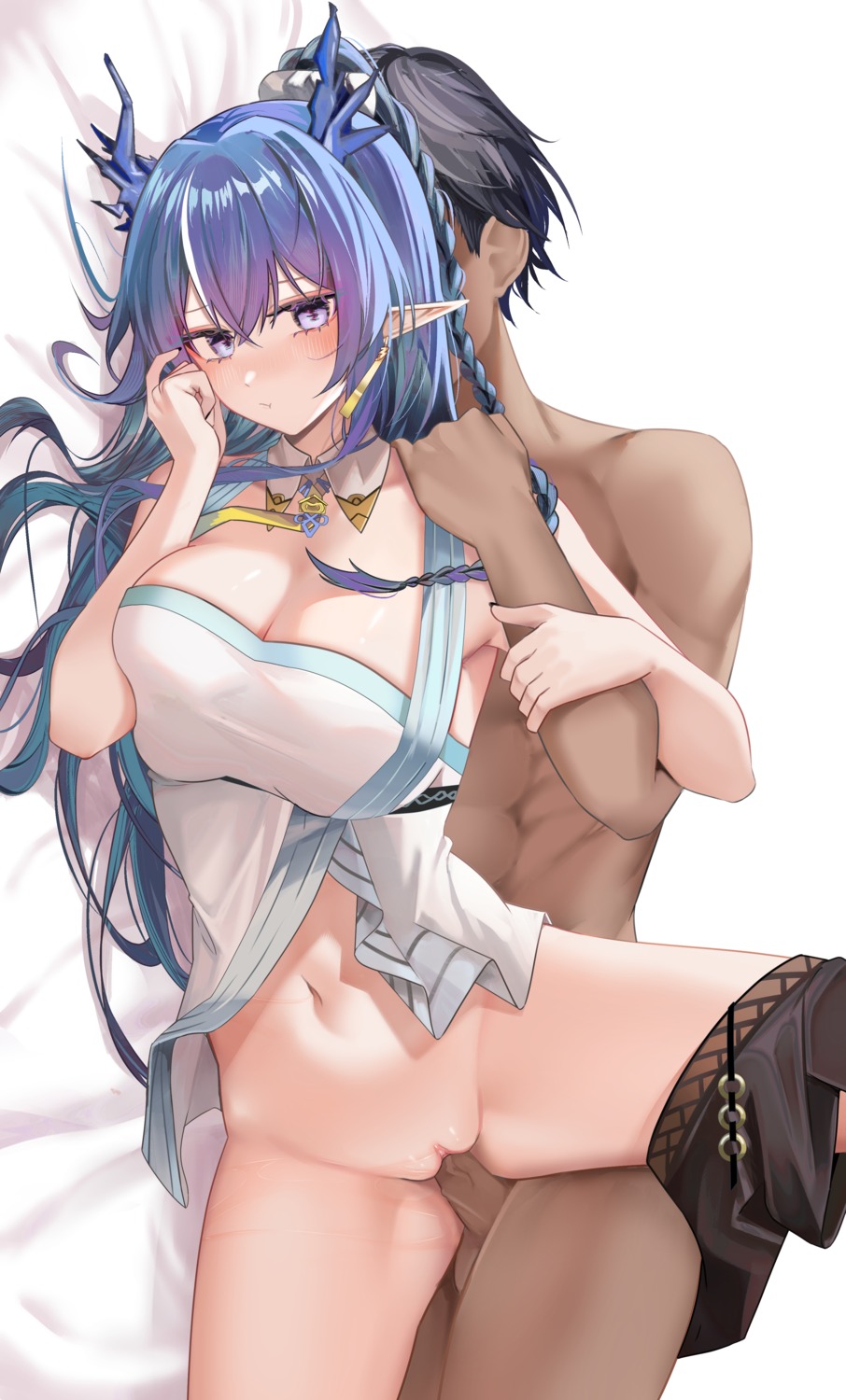 arknights horns ling_(arknights) no_bra nopan penis pointy_ears pussy ru_zhai sex uncensored