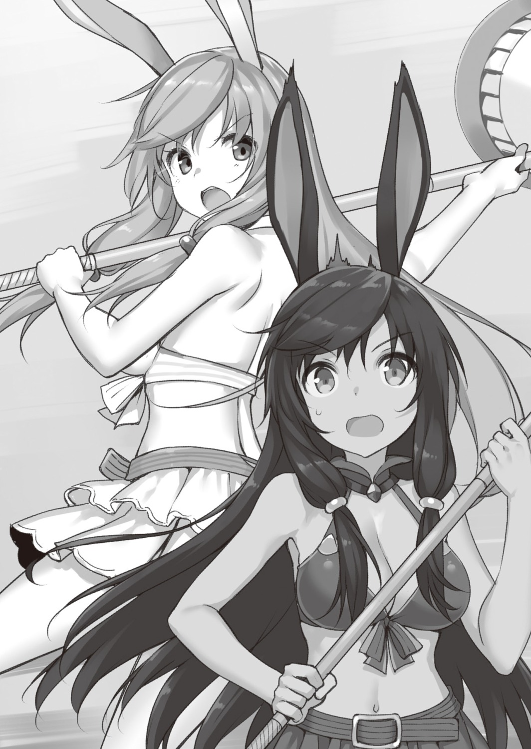 animal_ears arifureta_shokugyou_de_sekai_saikyou bikini bunny_ears cleavage monochrome shea_haulia swimsuits takayaki