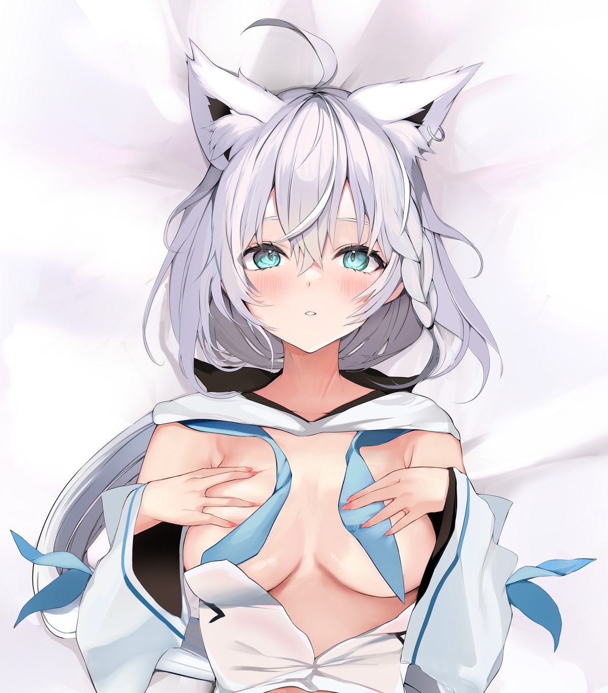 animal_ears hololive hololive_gamers kitsune niku_(hamuchang) no_bra open_shirt shirakami_fubuki