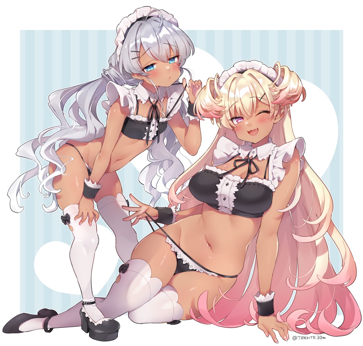 bra cleavage heels maid mio_(mgr300) pantsu panty_pull thighhighs undressing