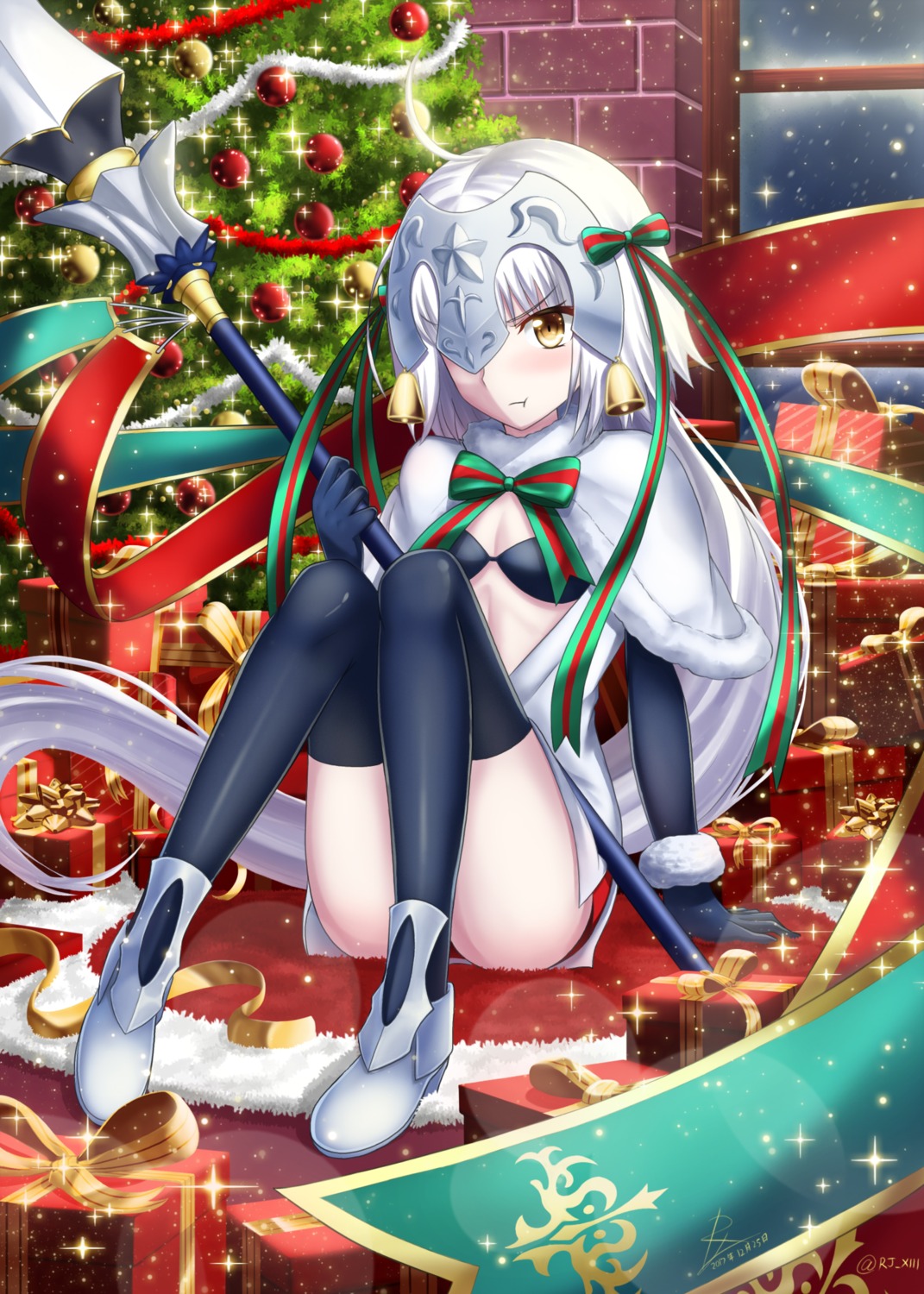 bra christmas fate/grand_order heels jeanne_d'arc_alter_santa_lily rj thighhighs weapon
