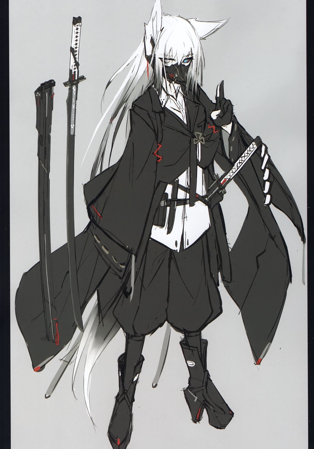 animal_ears heels japanese_clothes nagishiro_mito sketch sword