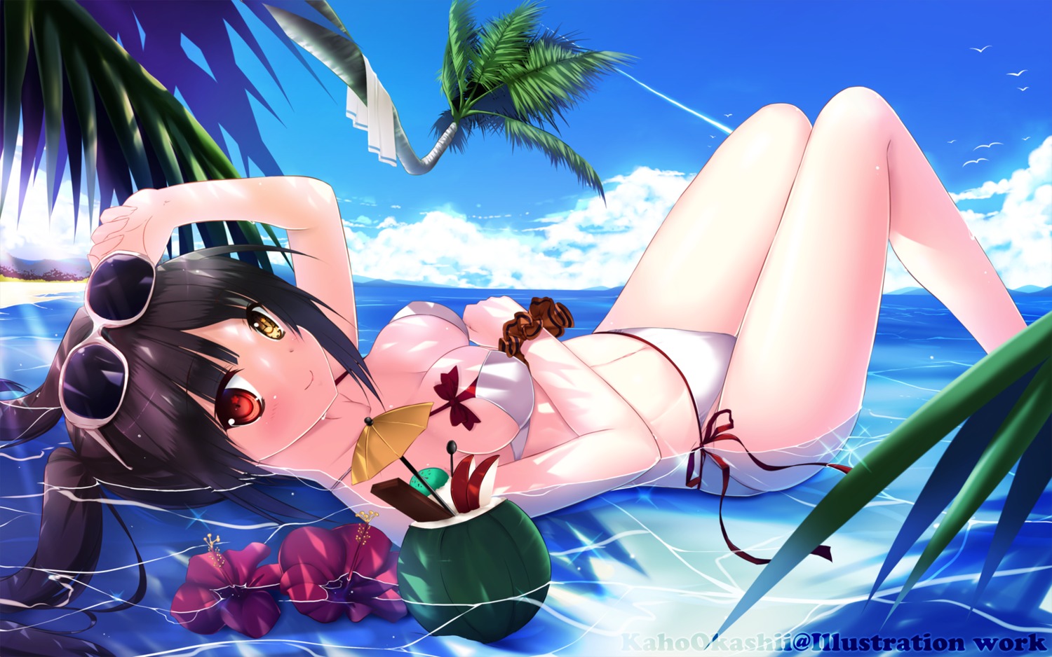 bikini cleavage date_a_live heterochromia kaho_okashii megane swimsuits tokisaki_kurumi wet