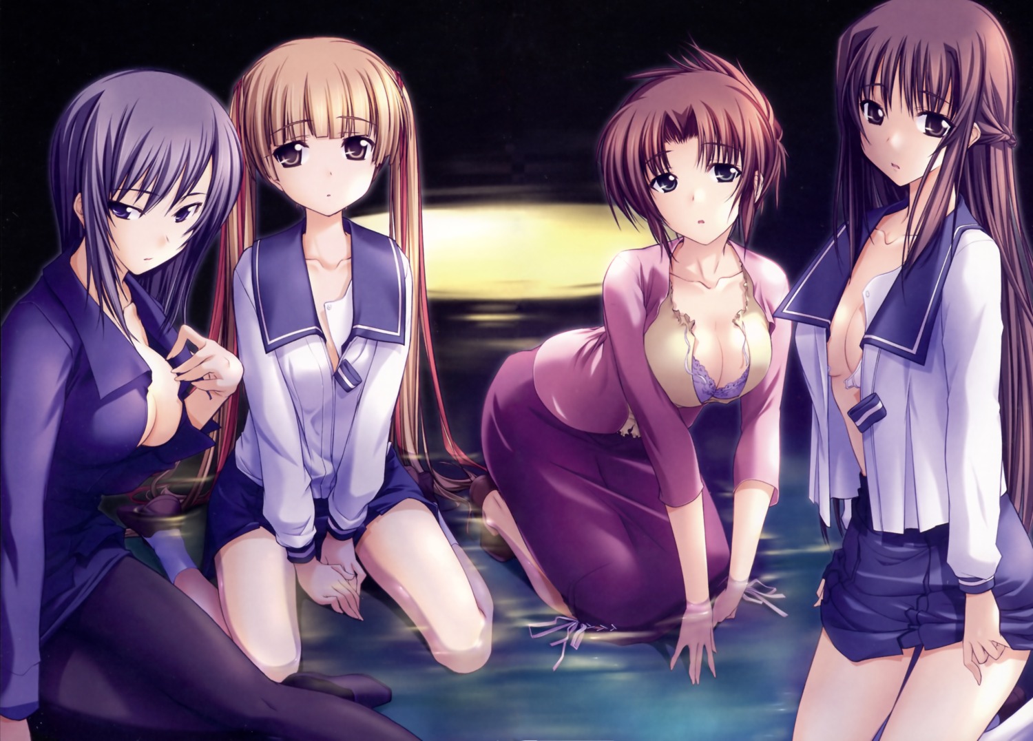 bra cleavage fixed hizuki_ayumi hizuki_mitsuna hizuki_shino hizuki_yuiko kawagishi_keitarou no_bra open_shirt shin_ringetsu