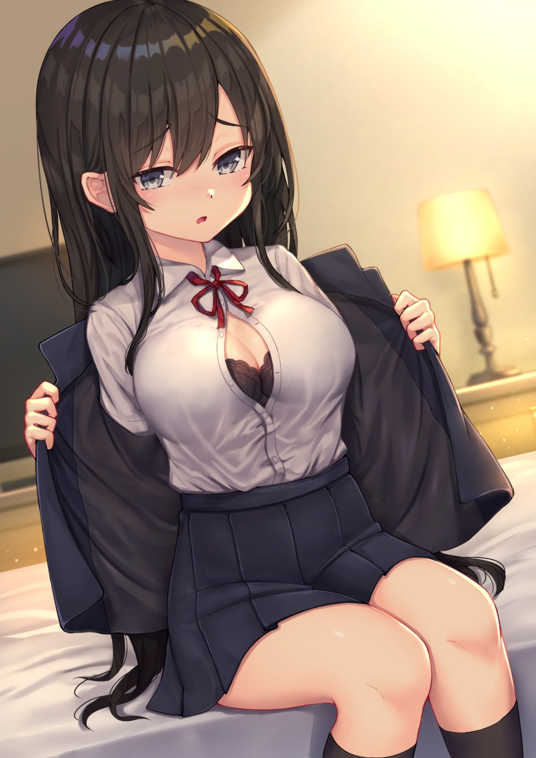 bra cleavage open_shirt seifuku undressing wowoguni