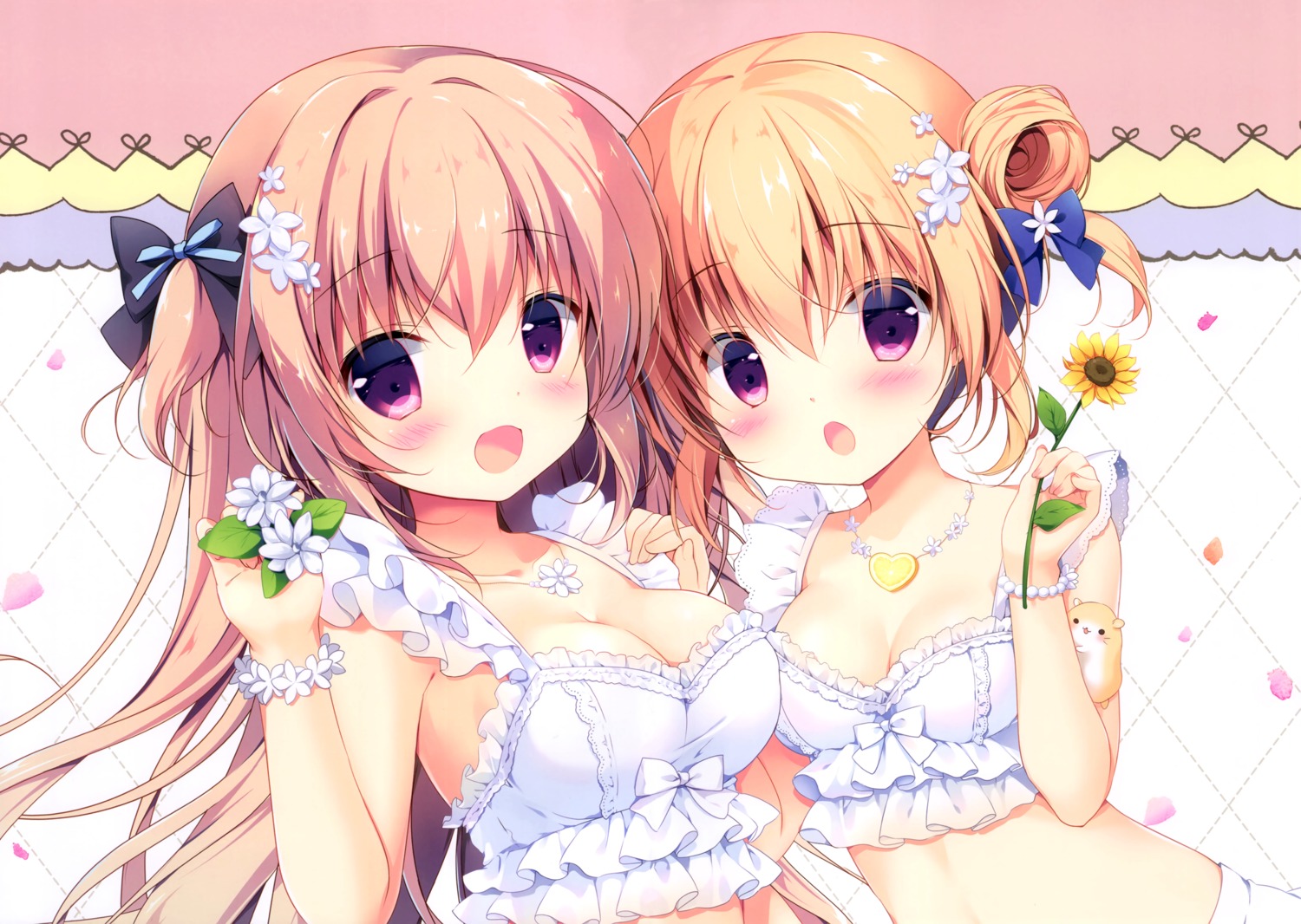 canvas+garden cleavage hoshigaoka_ciel lingerie miyasaka_miyu rina_(canvas+garden) symmetrical_docking