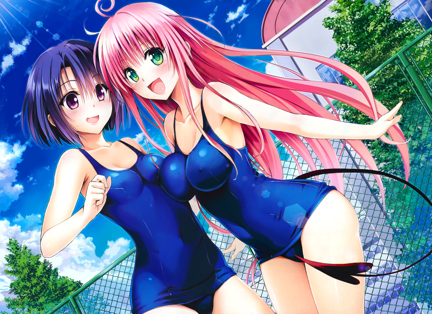 cleavage erect_nipples lala_satalin_deviluke sairenji_haruna school_swimsuit swimsuits tail to_love_ru yabuki_kentarou