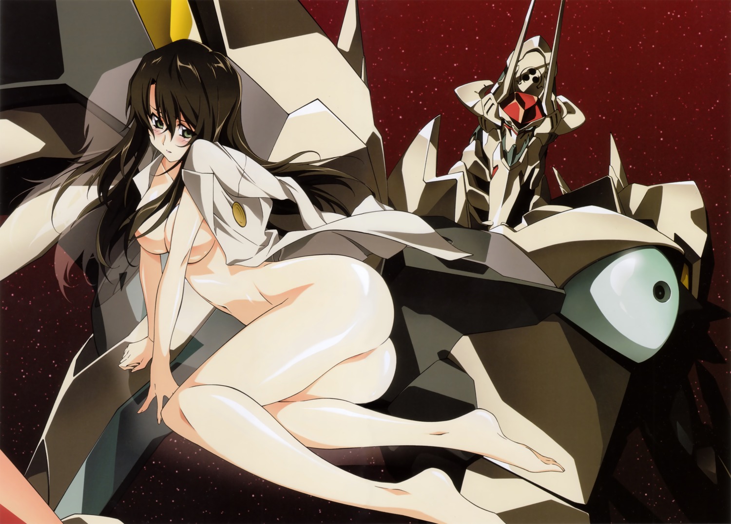 ass kizaki_emi kurogane_no_linebarrels mecha naked_cape tsunashima_shirou