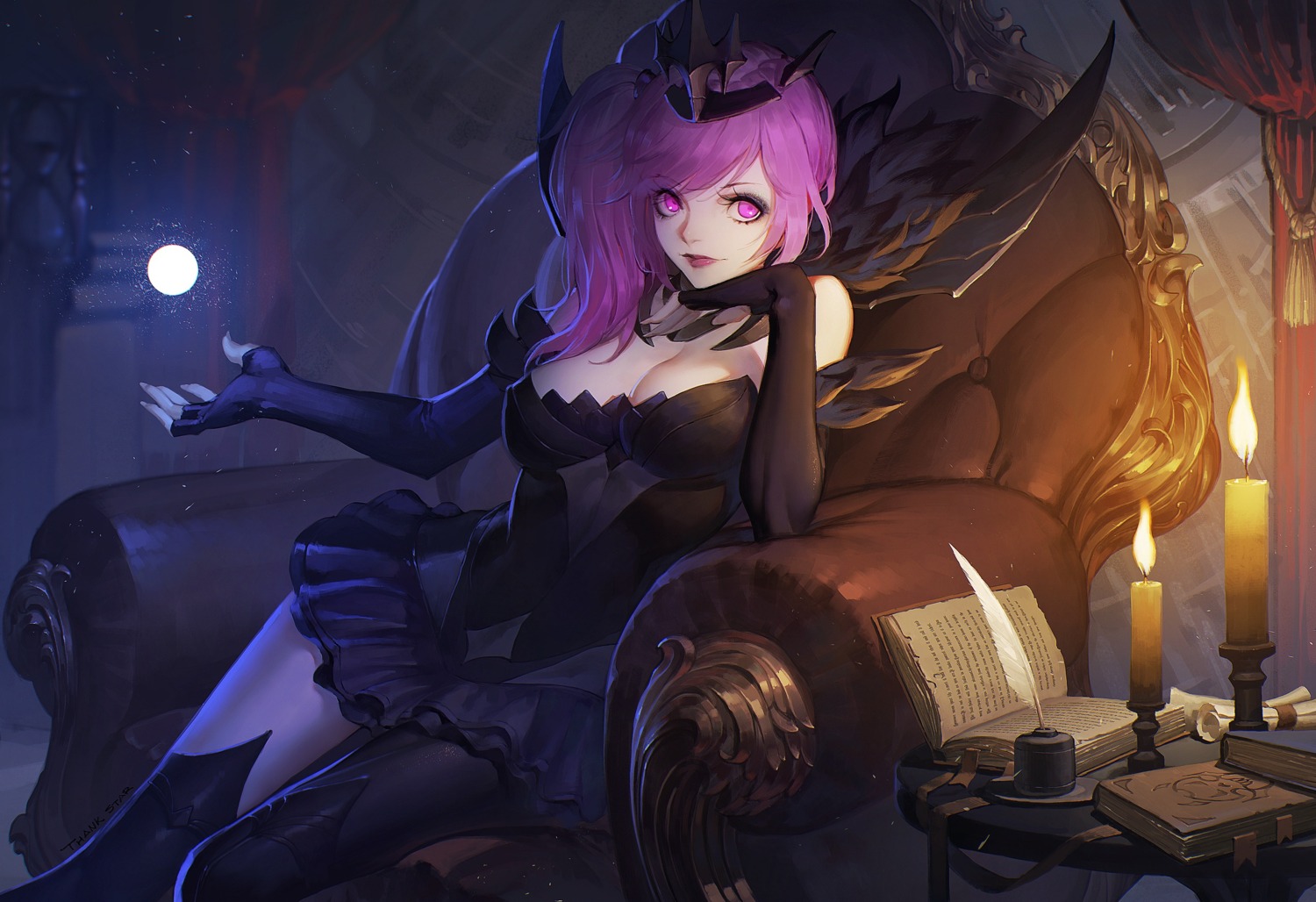 cleavage dress league_of_legends luxanna_crownguard thank_star thighhighs