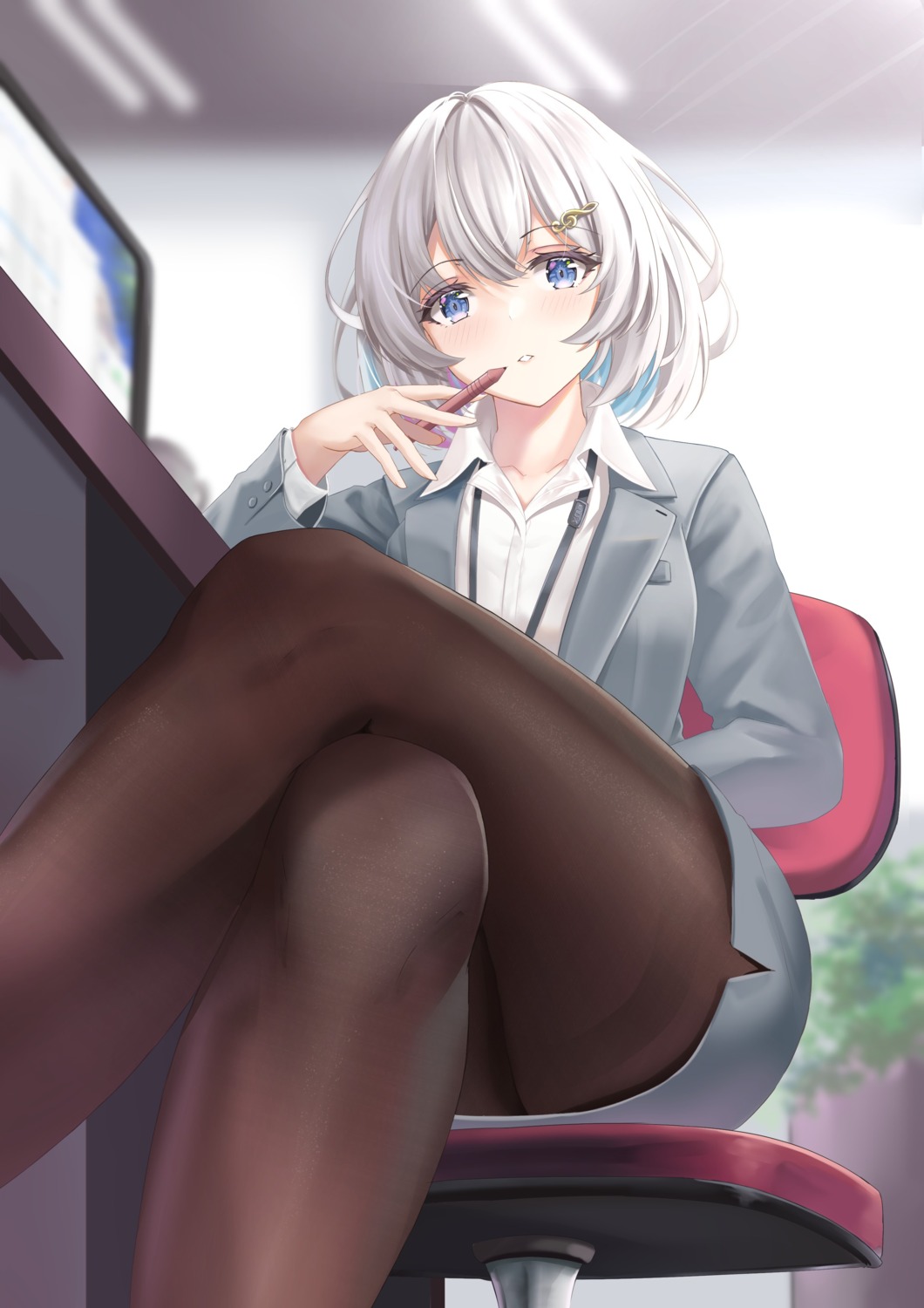 arikawa_rui business_suit pantyhose skirt_lift