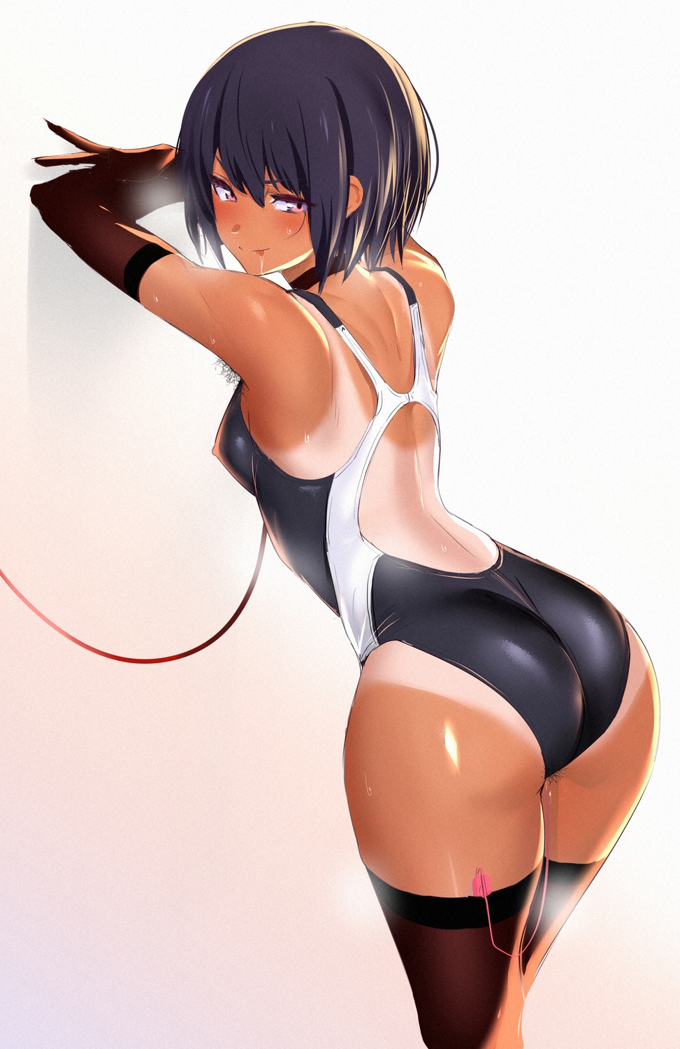 ass pubic_hair pussy_juice swimsuits tan_lines thighhighs ulrich_(tagaragakuin) vibrator