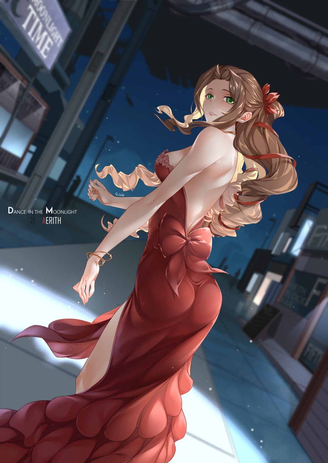 aerith_gainsborough ass d._joko dress final_fantasy final_fantasy_vii no_bra