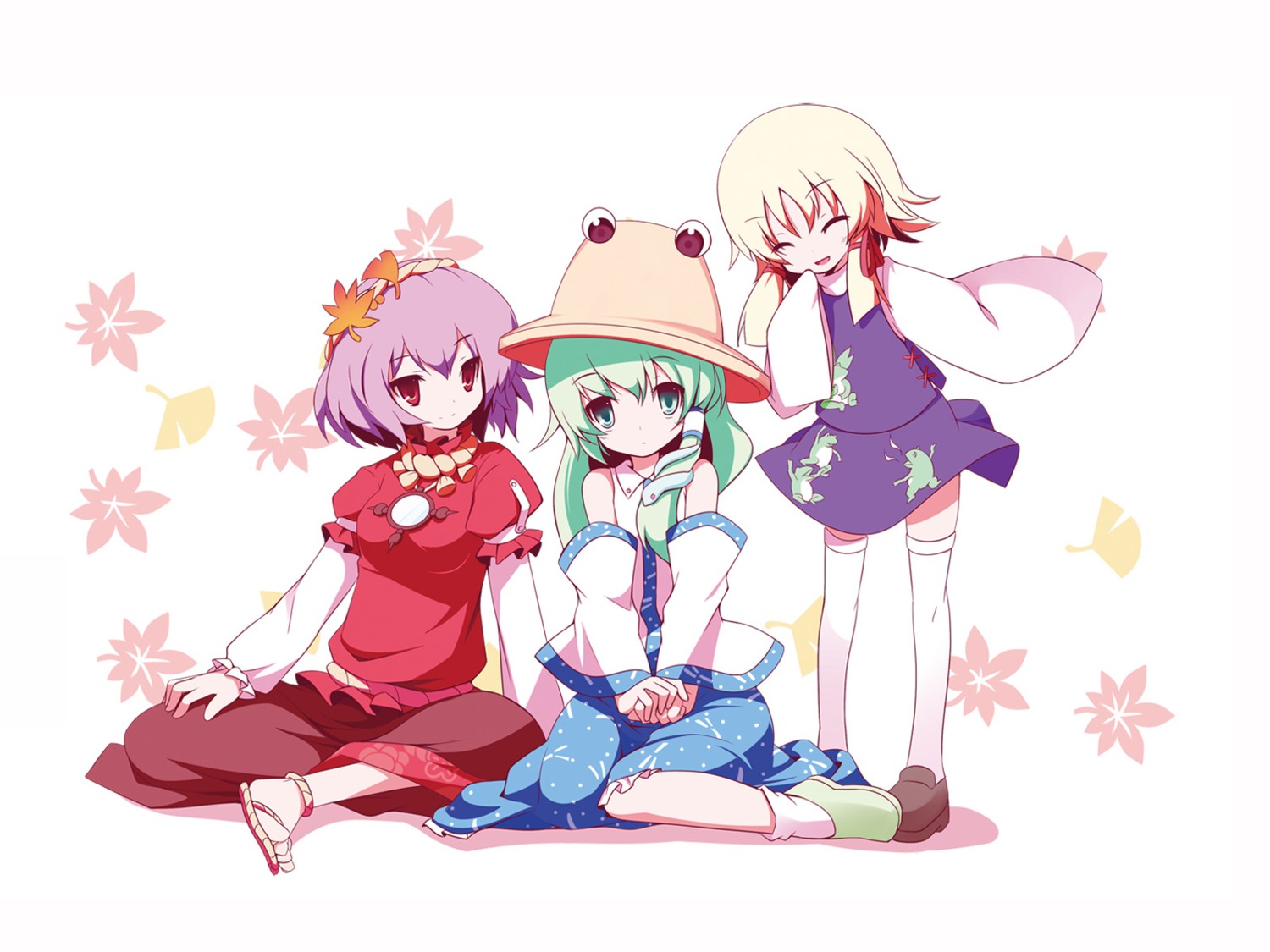 kochiya_sanae miko_machi moriya_suwako touhou wallpaper yasaka_kanako