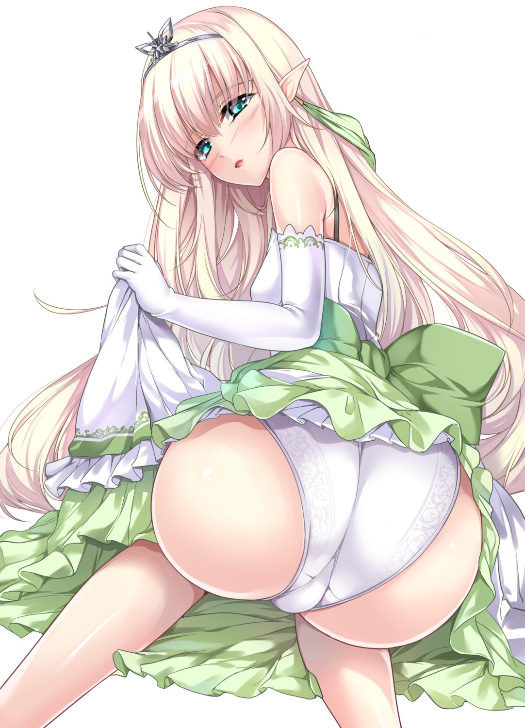 ass cameltoe dress elf elf_no_kuni_no_kyuutei_madoushi_ni_naretanode_himesama_ni_seitekina_itazura_wo_shitemita narumi_cristear_note pantsu pointy_ears skirt_lift