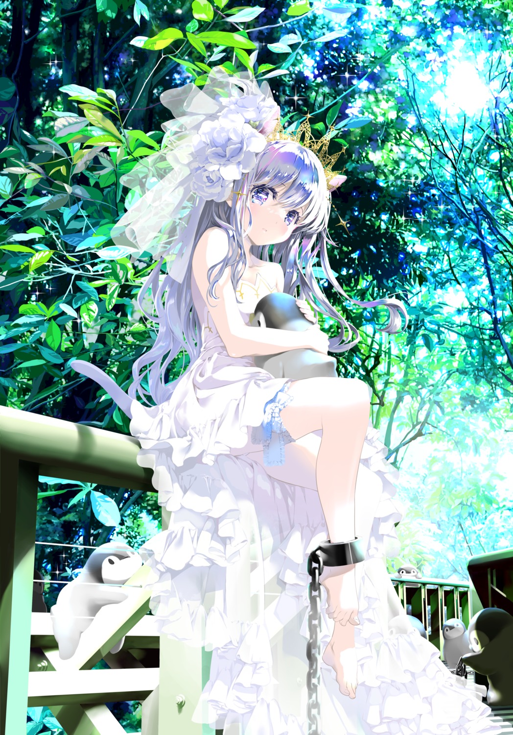 animal_ears dress feet garter nekomimi no_bra pantsu penguin penguin259 see_through skirt_lift tail wedding_dress