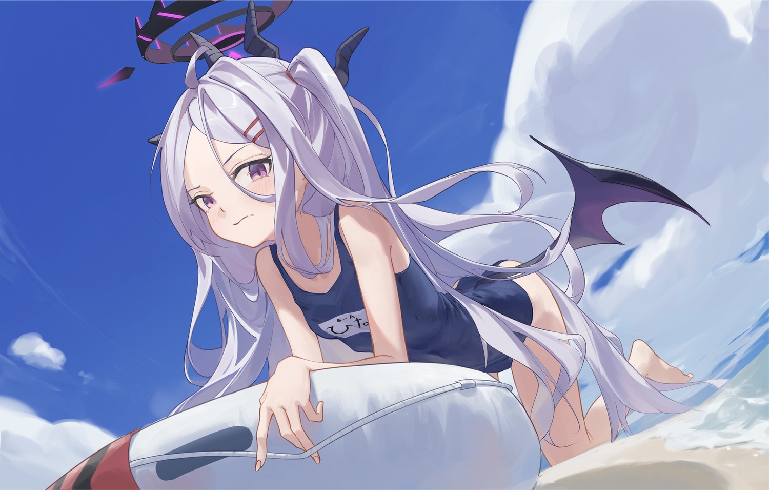 blue_archive devil halo horns newnand school_swimsuit sorasaki_hina swimsuits wings