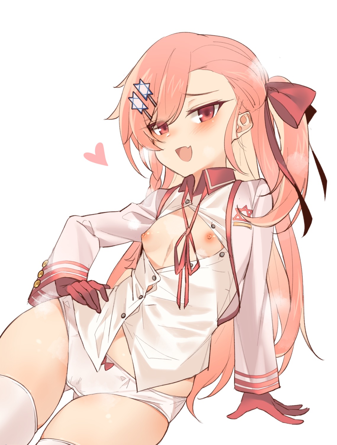 breasts girls_frontline jingo loli negev_(girls_frontline) nipples no_bra open_shirt pantsu uniform