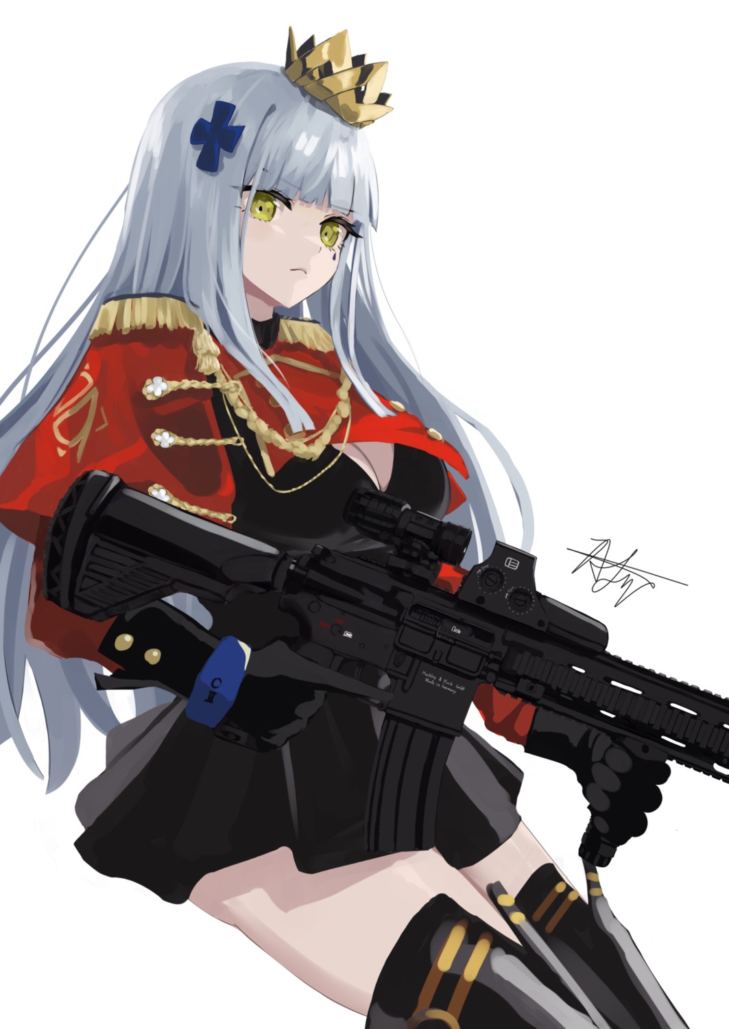 chaciooh cleavage girls_frontline gun hk416_(girls_frontline) thighhighs uniform