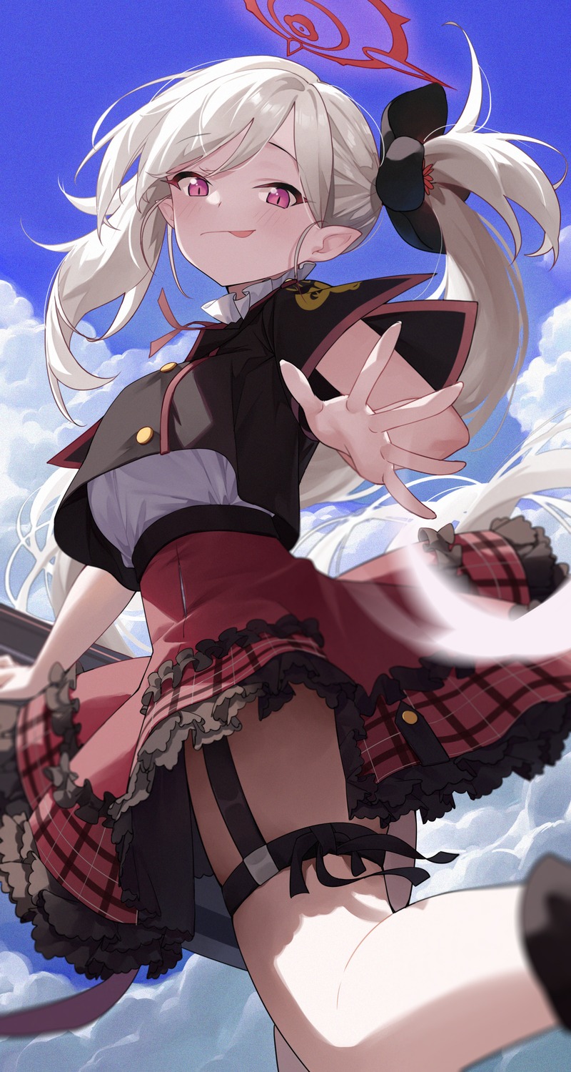 asagi_mutsuki blue_archive erdongjinming garter halo pointy_ears seifuku skirt_lift