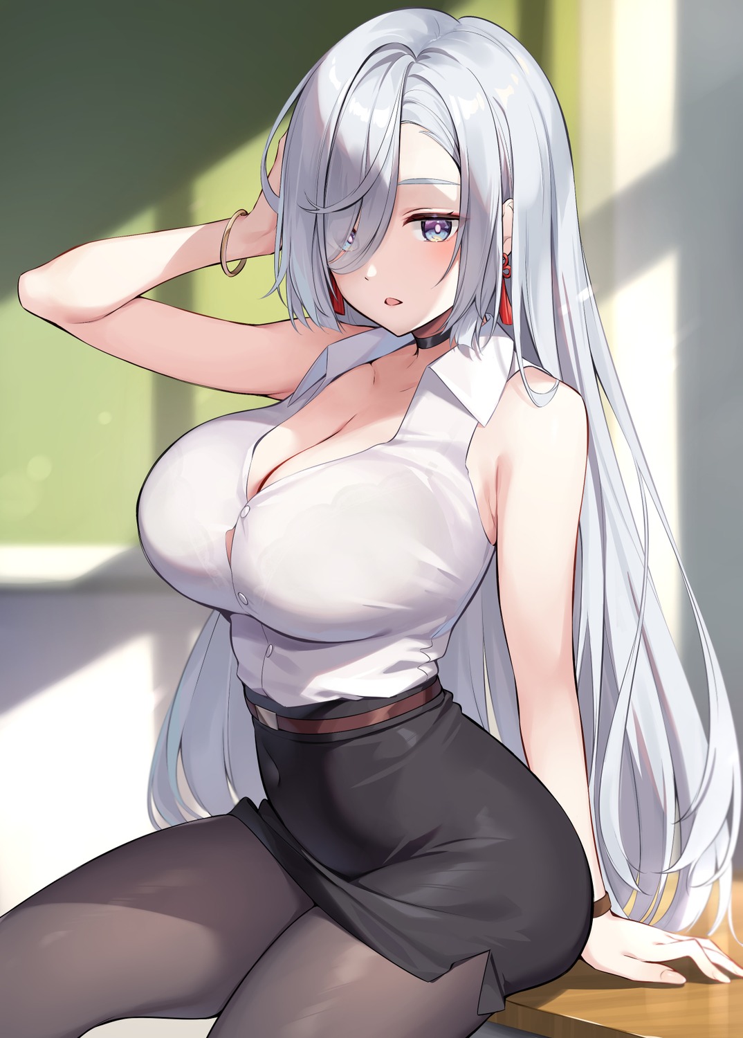 bra cleavage genshin_impact oryou pantyhose see_through shenhe