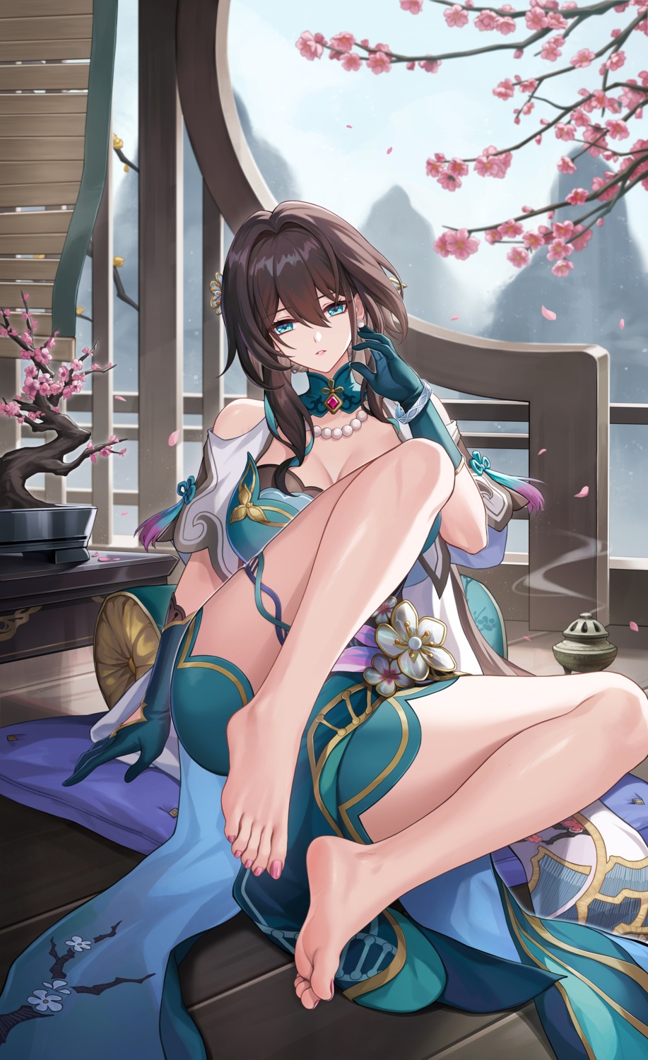 asian_clothes feet garter honkai:_star_rail kacyu no_bra ruan_mei