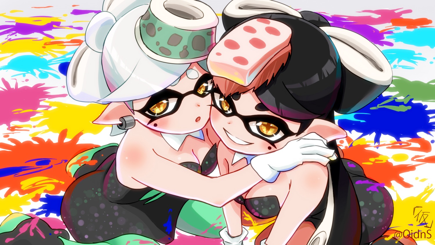 aori_(splatoon) cleavage hotaru_(splatoon) kento1102 pantyhose pointy_ears splatoon