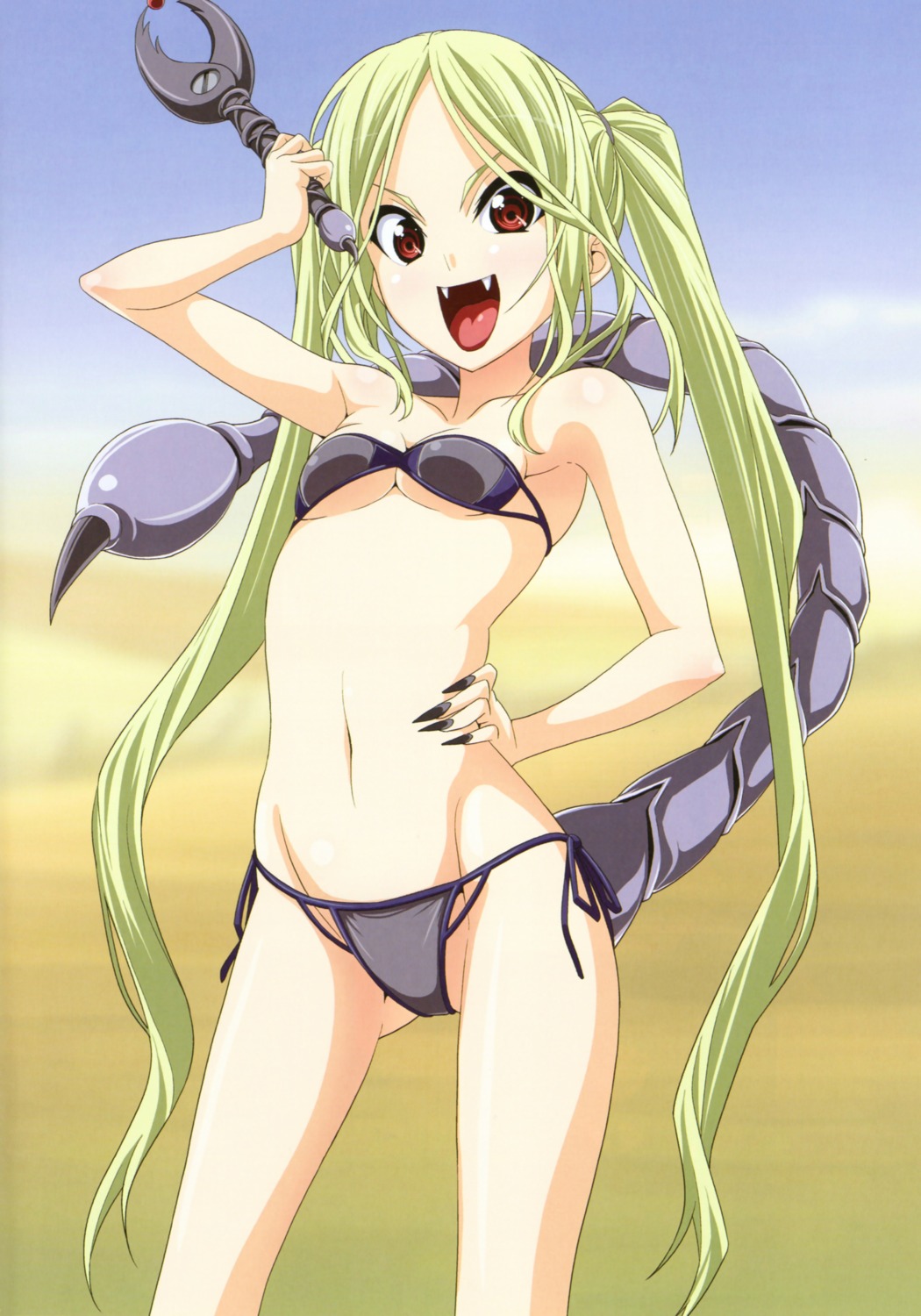 bikini cleavage genkai_tokki_monster_monpiece hiroyuki_(artist) monster_girl swimsuits tail underboob weapon