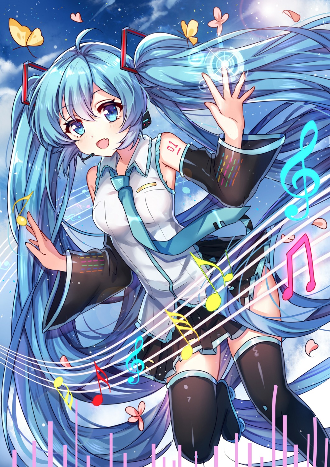 hatsune_miku headphones shanguier tattoo thighhighs vocaloid