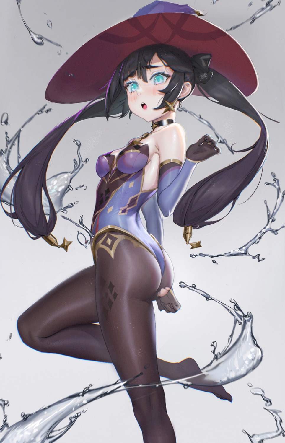 ass genshin_impact leotard mona_megistus no_bra pantyhose witch wushui_liusuantong