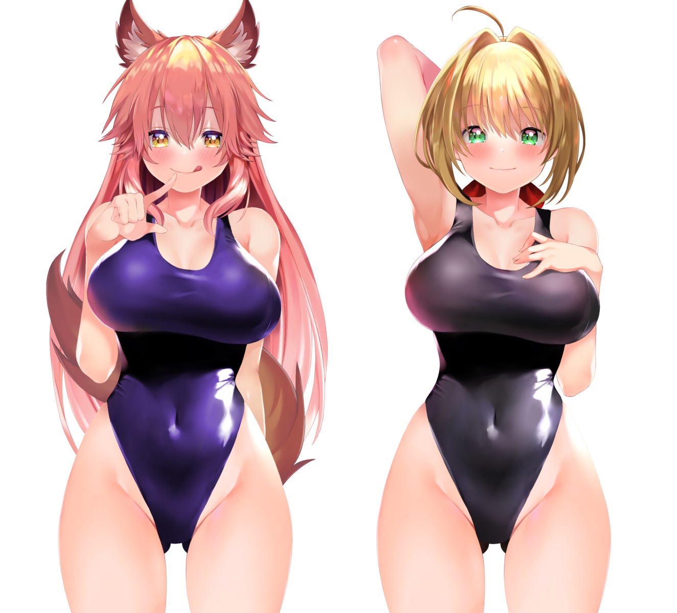 animal_ears fate/extra fate/grand_order fate/stay_night saber_extra sabi1234 swimsuits tail tamamo_no_mae