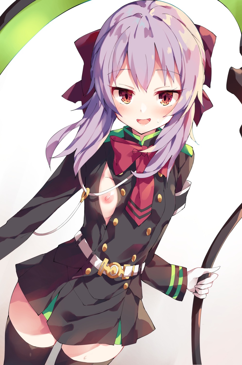 breasts hiiragi_shinoa nipples no_bra open_shirt owari_no_seraph seifuku thighhighs unacchi