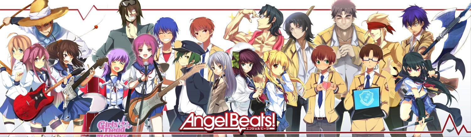 angel_beats! begbeing chaa fish_saito fuchita_hisako fujimaki guitar hinata_hideki irie_miyuki is_ii iwasawa_masami koba matsushita_godan nakamura_yuri naoi_ayato noda ooyama otonashi_yuzuru pun2 seifuku sekine_shiori shiina shirabi tachibana_kanade takamatsu takeyama thighhighs tk_(angel_beats!) yoshioka_yui yusa