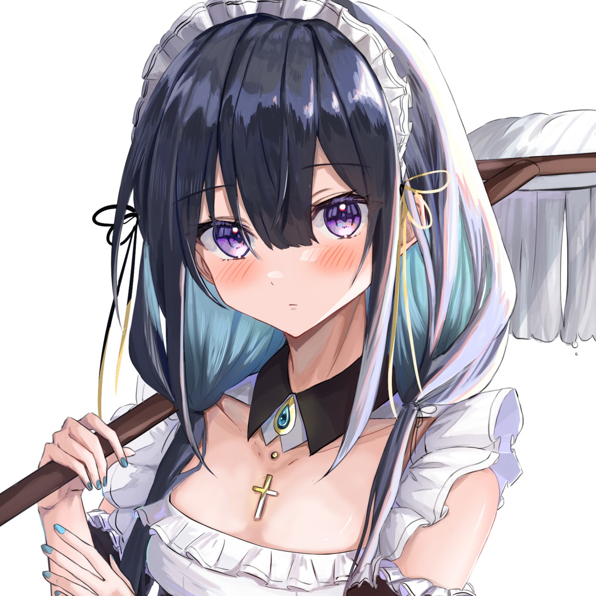 amefukura_art cleavage maid no_bra