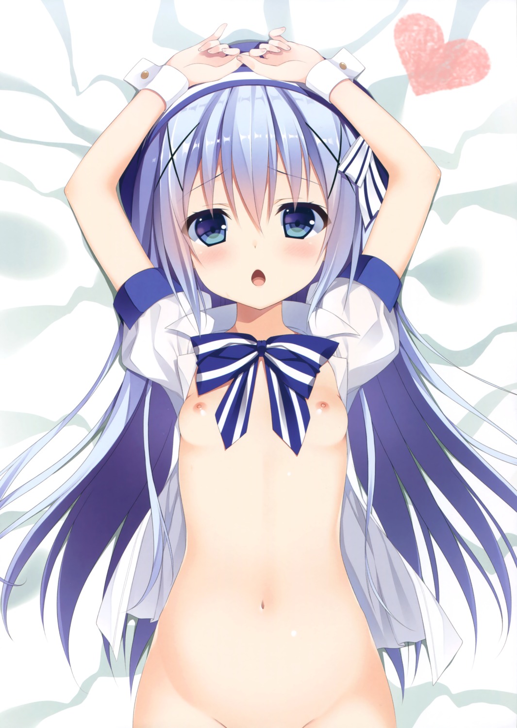 bottomless breasts chocolate_cube gochuumon_wa_usagi_desu_ka? kafuu_chino loli miwa_futaba nipples no_bra open_shirt