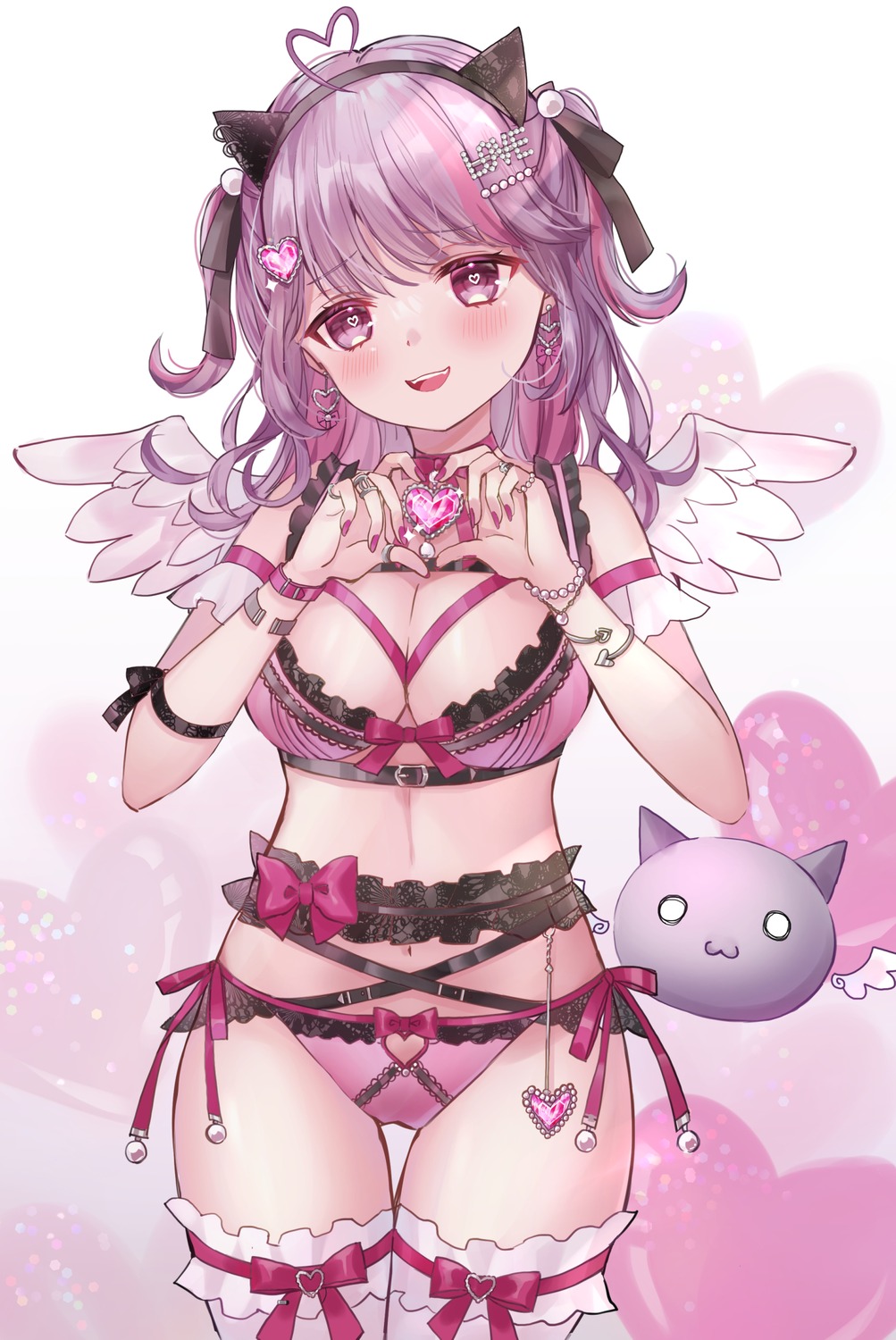 animal_ears bra kebaboishii lingerie nekomimi pantsu string_panties thighhighs wings