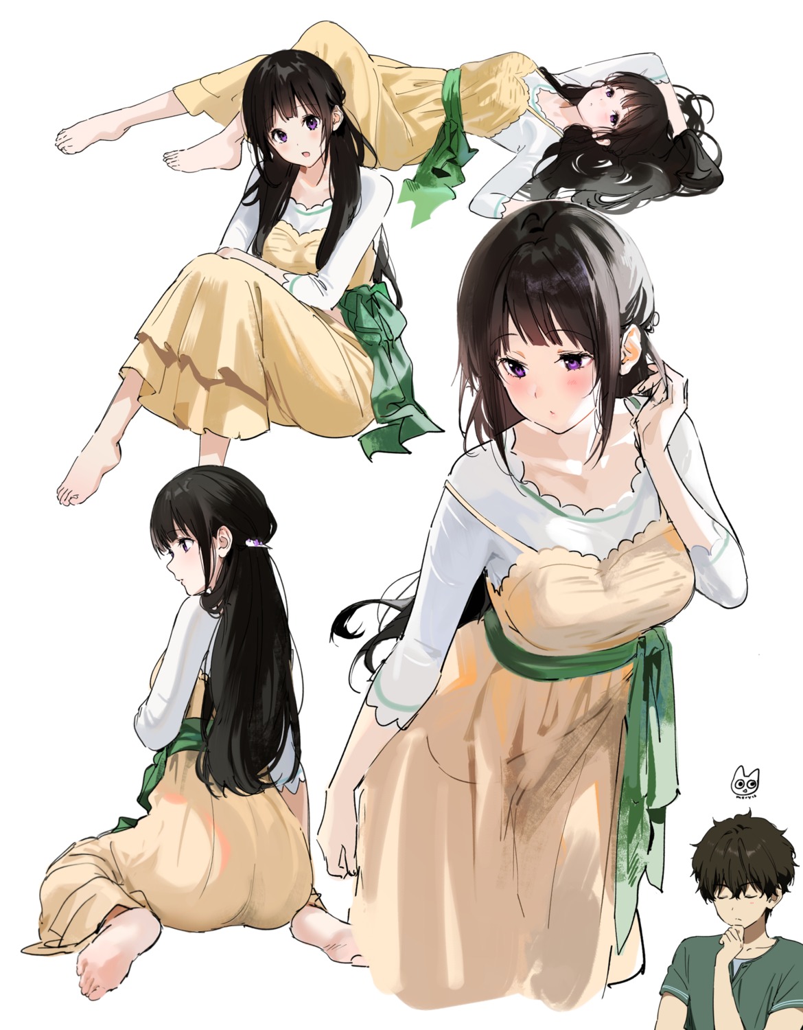 ass chitanda_eru dress hyouka mery_(yangmalgage) oreki_houtarou sketch