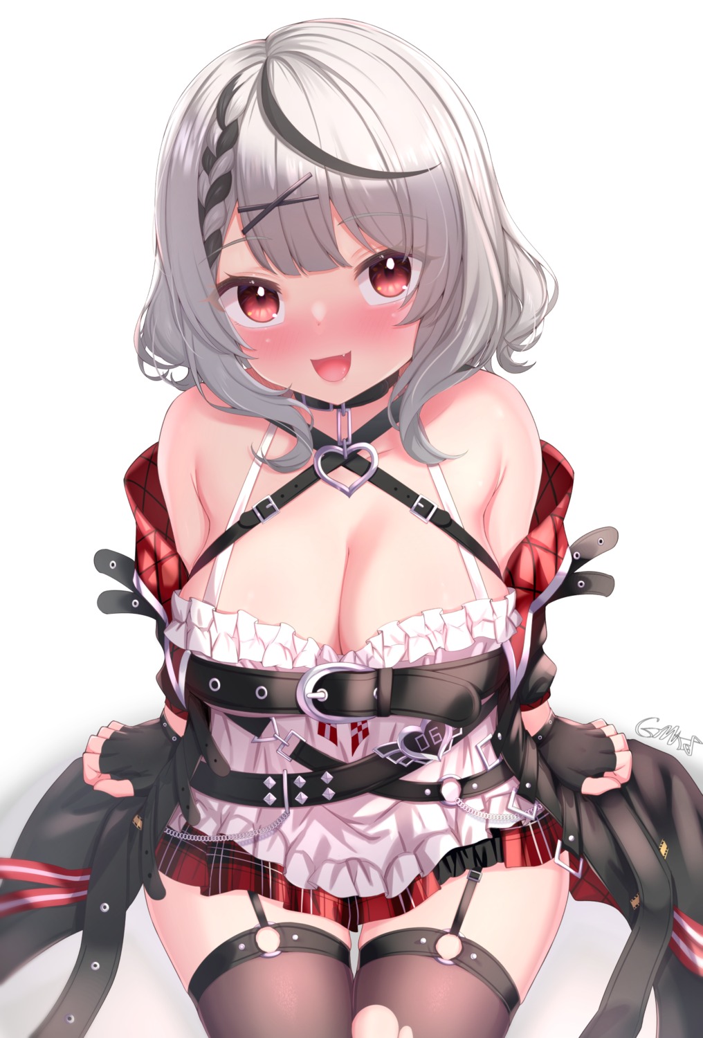 cleavage gmkj hololive sakamata_chloe stockings thighhighs torn_clothes