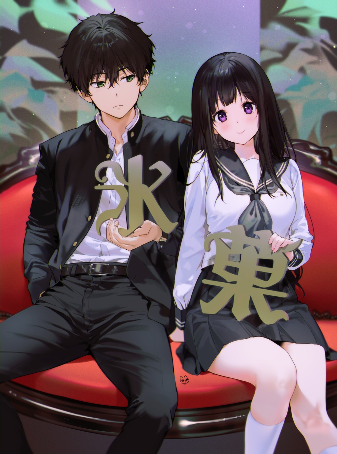 chitanda_eru hyouka mery_(yangmalgage) oreki_houtarou seifuku