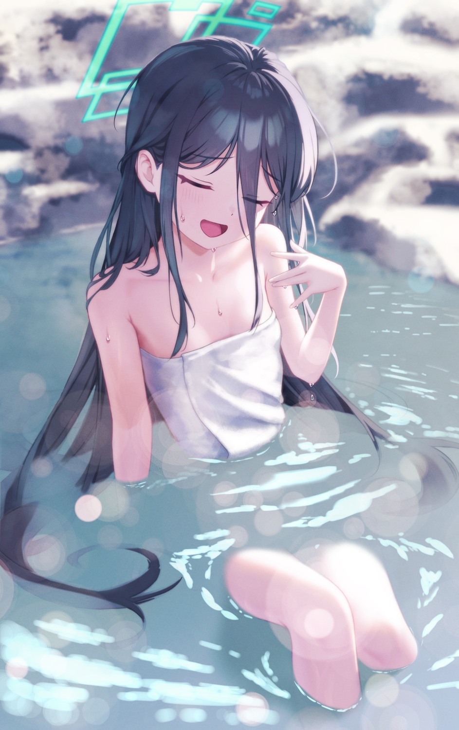 bathing blue_archive halo onsen supersugar tendou_arisu towel wet