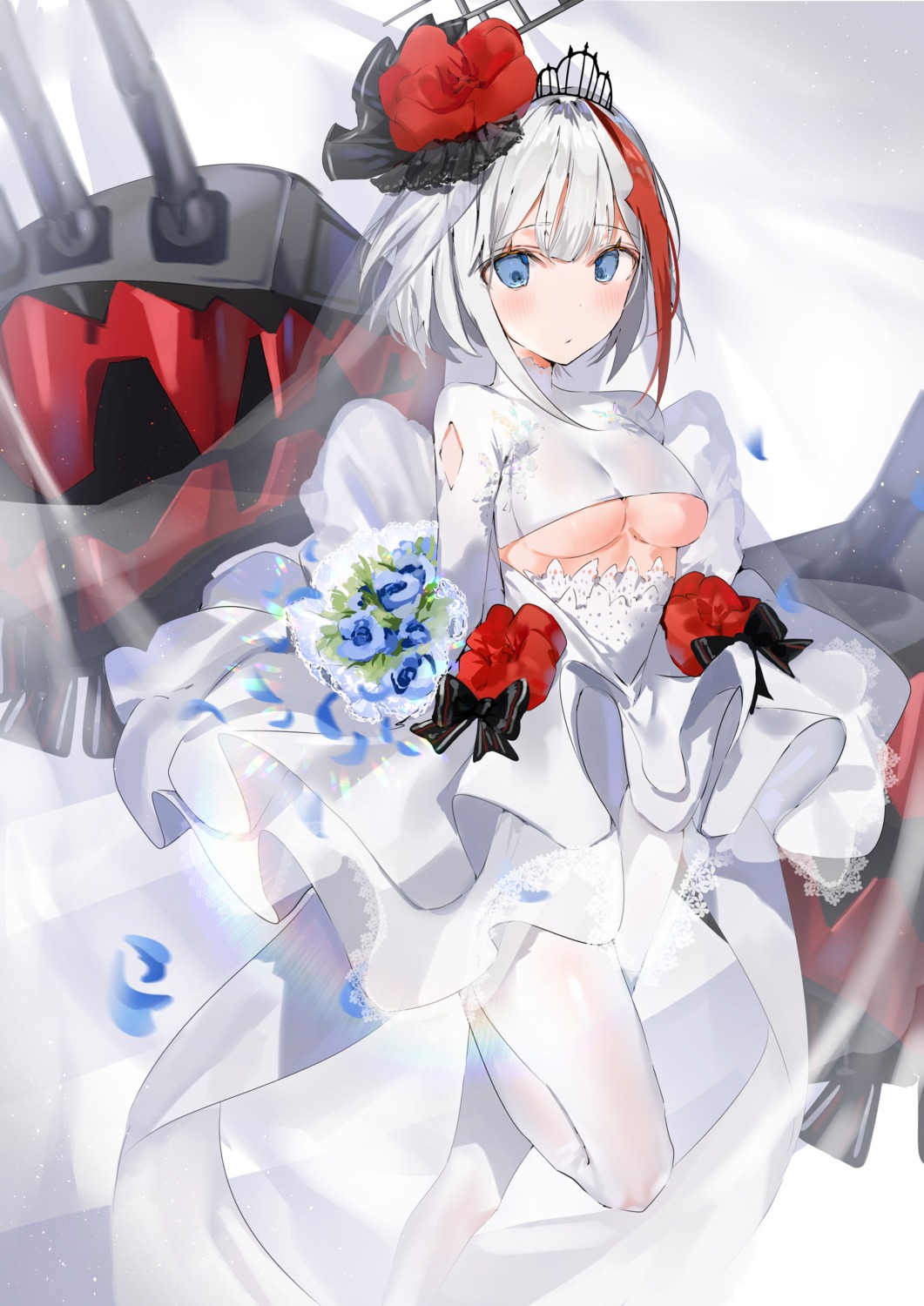 admiral_graf_spee_(azur_lane) azur_lane dress no_bra pantyhose underboob weapon wedding_dress yuuko_(030_yuko)