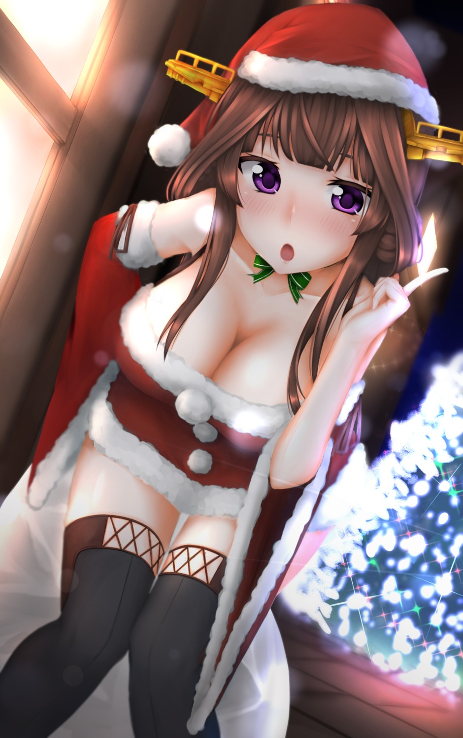 christmas cleavage cosplay dress hinacalibur kantai_collection kongou_(kancolle) thighhighs