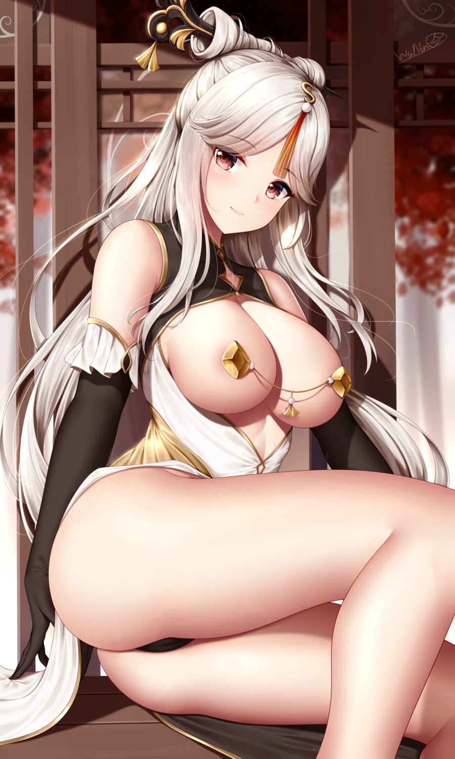 areola breasts cameltoe chinadress genshin_impact ningguang no_bra pantsu skirt_lift thong wsman