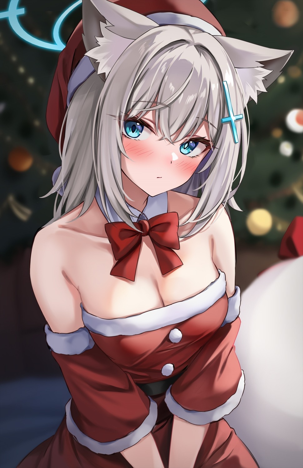 animal_ears blue_archive christmas halo marisasu_(marisa0904) nekomimi no_bra sunaookami_shiroko