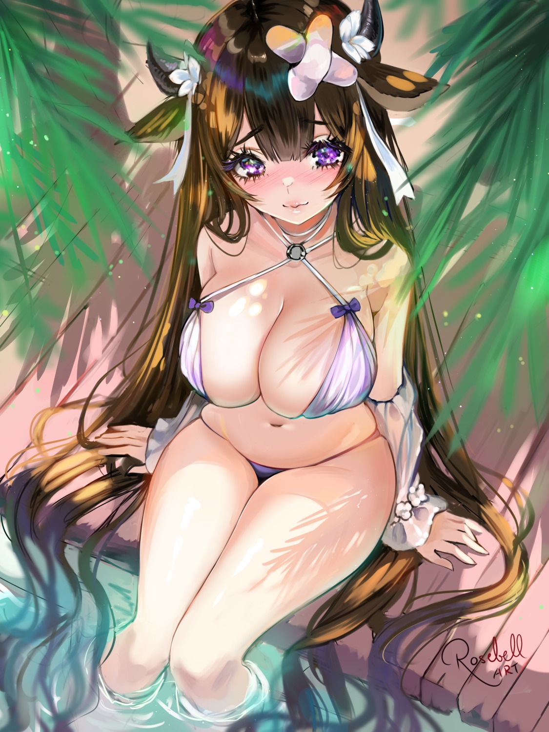 animal_ears azur_lane bandaid bikini horns kashino_(azur_lane) rosebell swimsuits wet