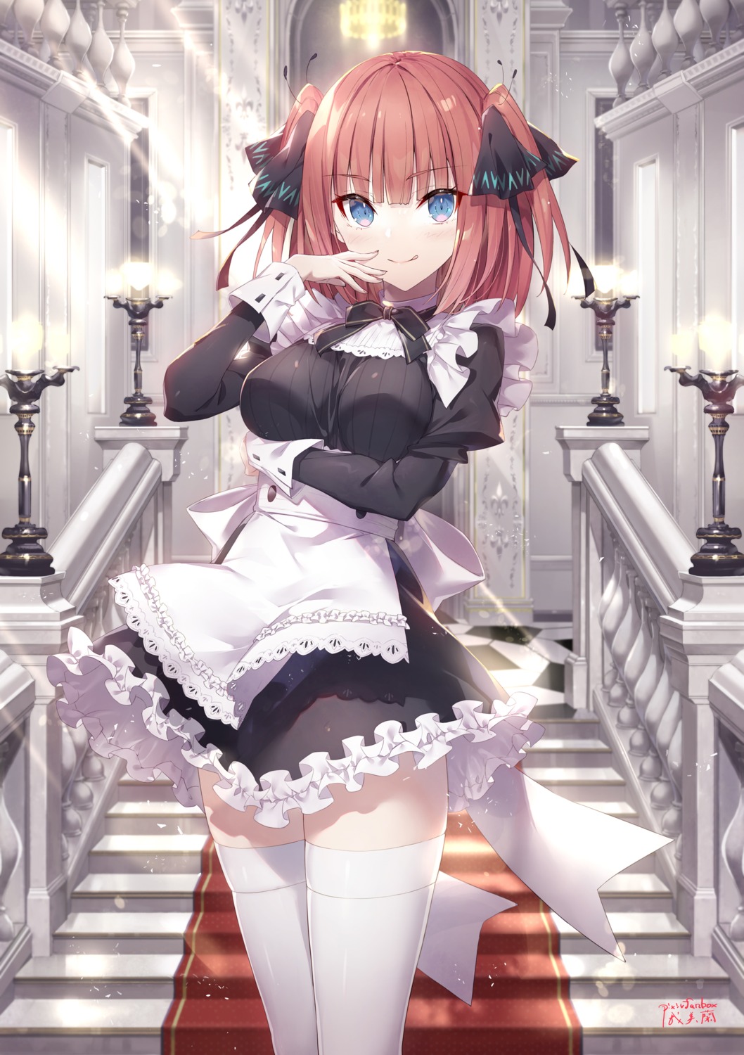 5-toubun_no_hanayome gabiran maid nakano_nino skirt_lift thighhighs