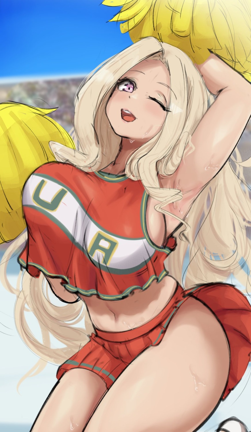 boku_no_hero_academia cheerleader no_bra silverqueen skirt_lift takeyama_yuu