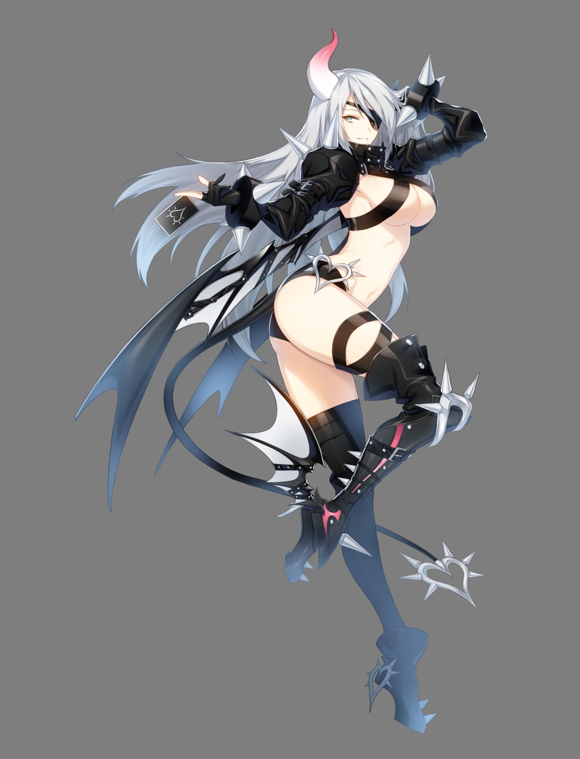 armor ass closers eyepatch giày_cao_gót harpy_(closers) heels horns no_bra red_star_alliance tail thighhighs transparent_png weapon wings